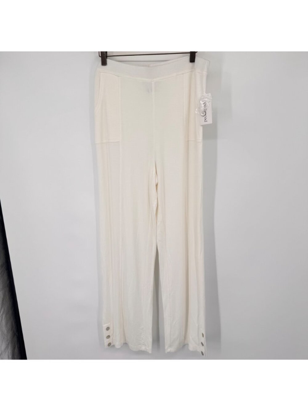 Peck & Peck Womens White Wide-Leg Pants  Button Detail size large pockets New - Picture 9 of 9